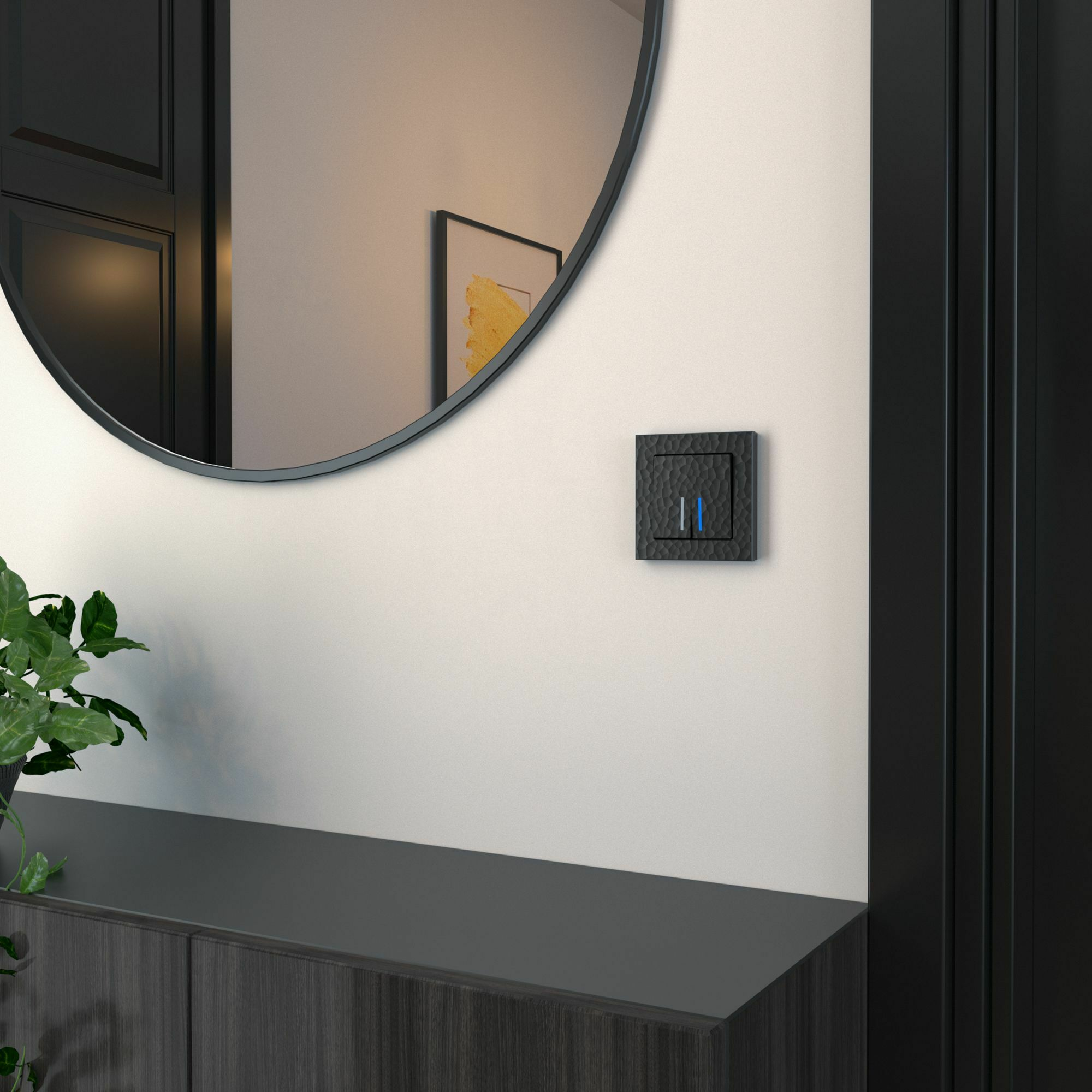 Изображение товара W1220108/ Выключатель двухклавишный с подсветкой (hammer чёрный) Werkel