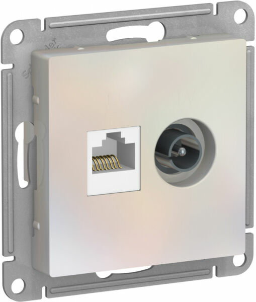 Изображение товара Розетка двойная комп+ТВ, RJ45+TV, кат.5E, механизм, Жемчуг, ATN000489 Atlas Design Schneider electric