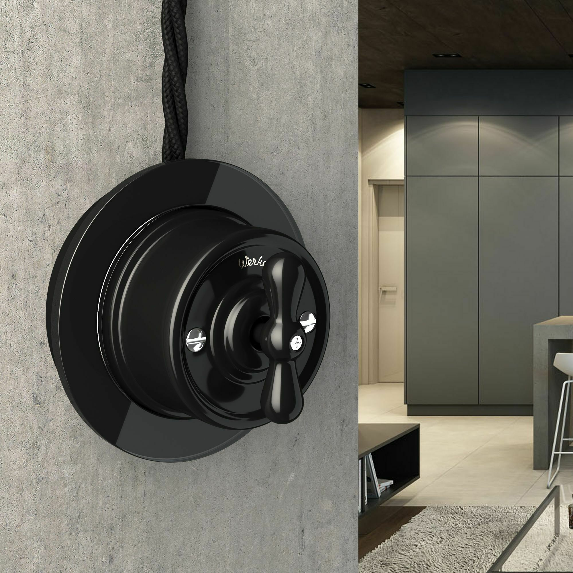 Изображение товара Выключатель на 4 положения двухклавишный (чёрный) W5620008  Retro Werkel