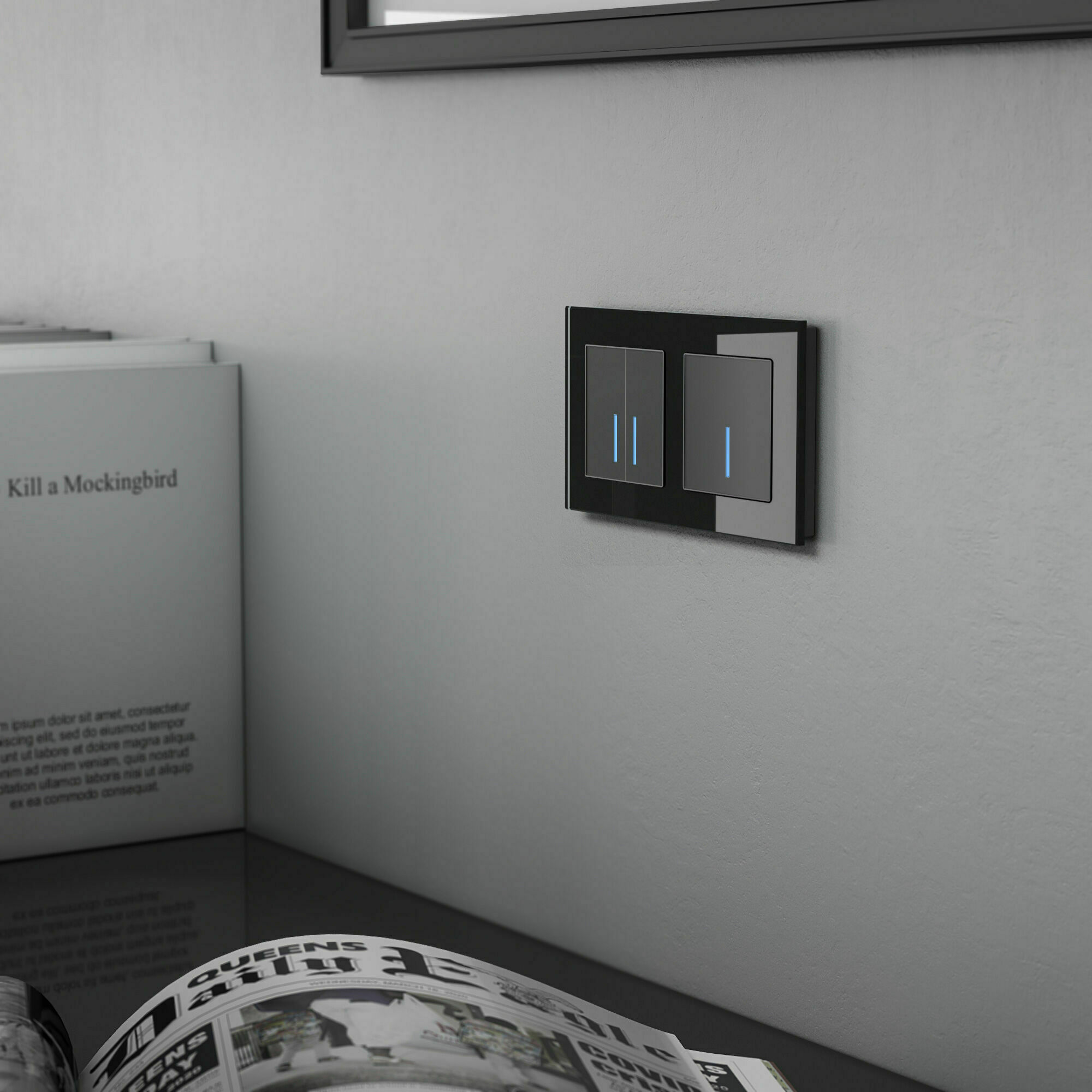 Изображение товара Сенсорный выключатель двухклавишный с подсветкой 1000 Вт (чёрный матовый) W4520008 Werkel