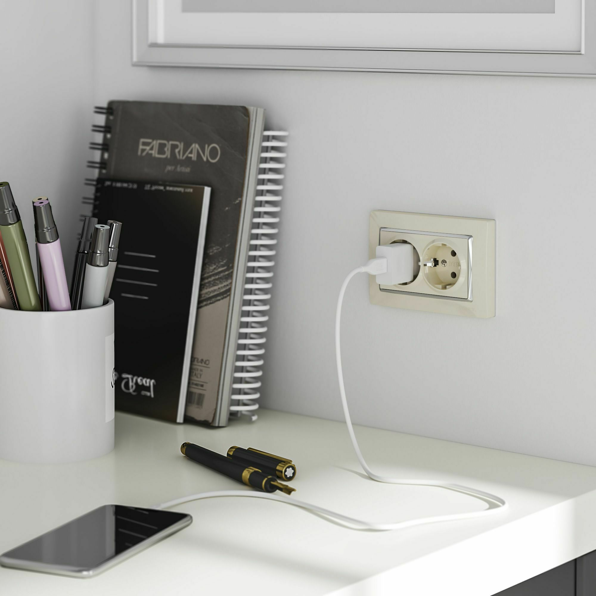 Изображение товара W0081903/ Рамка для двойной розетки Snabb (слоновая кость/хром) Werkel