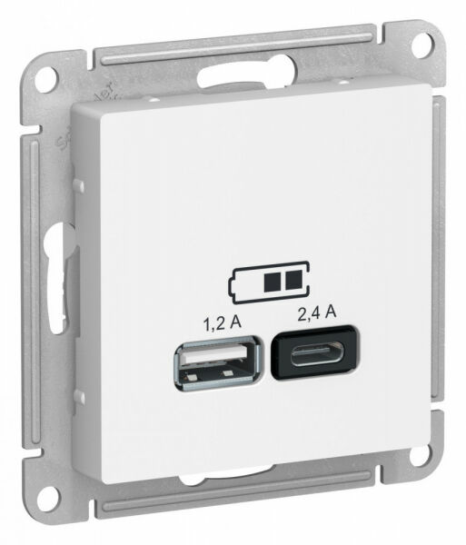 Изображение товара Розетка USB А+С, 5В/2,4 А, 2х5В/1,2 А, механизм, Лотос, ATN001339 Atlas Design Schneider electric