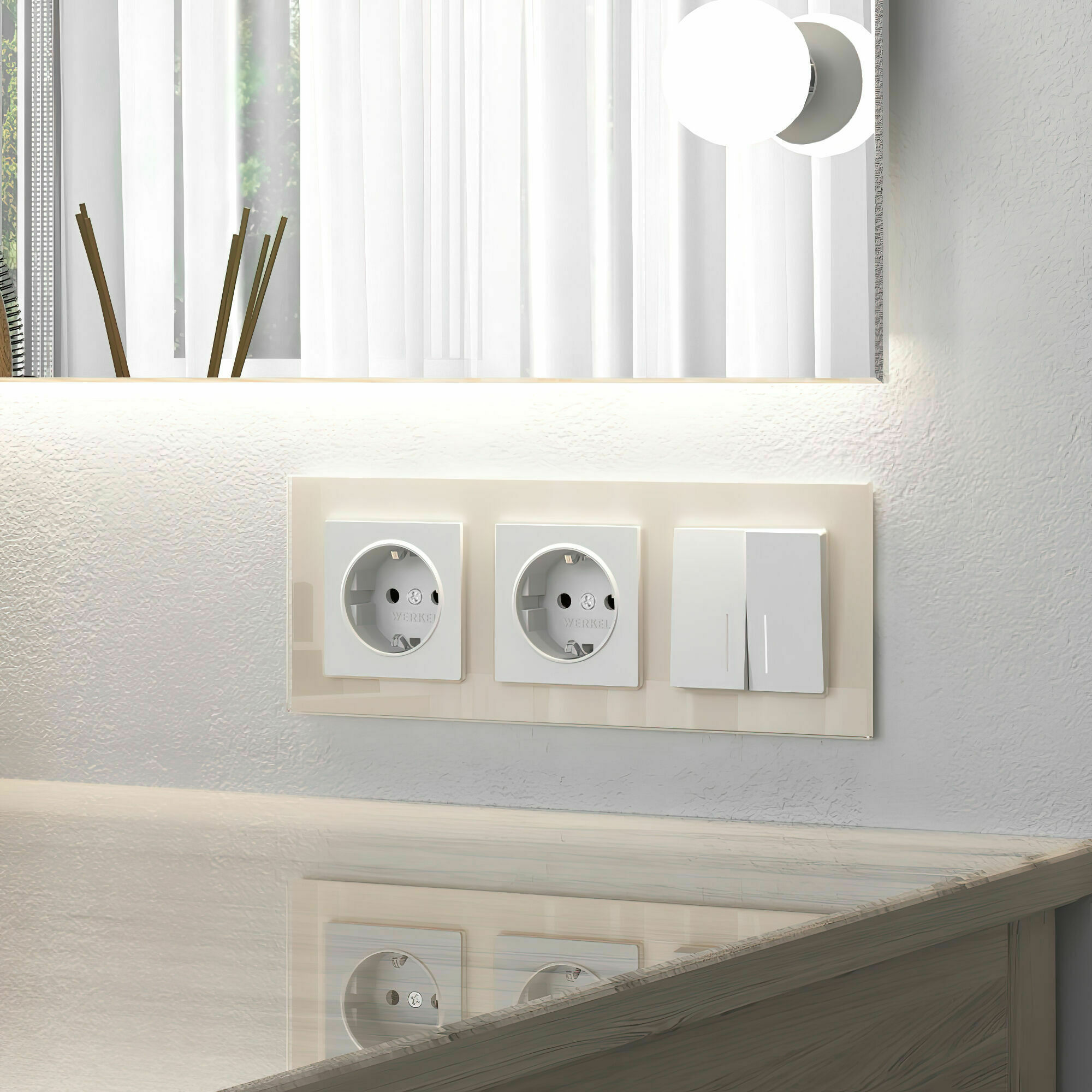 Изображение товара Выключатель двухклавишный проходной с подсветкой (белый матовый) W1122161 Werkel