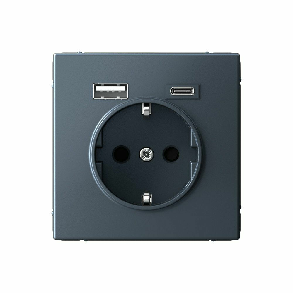 Изображение товара Розетка 16А с заземлением и шторками с 2 USB A+Type-C, грифель  GAL000732 ArtGallery, Systeme Electric