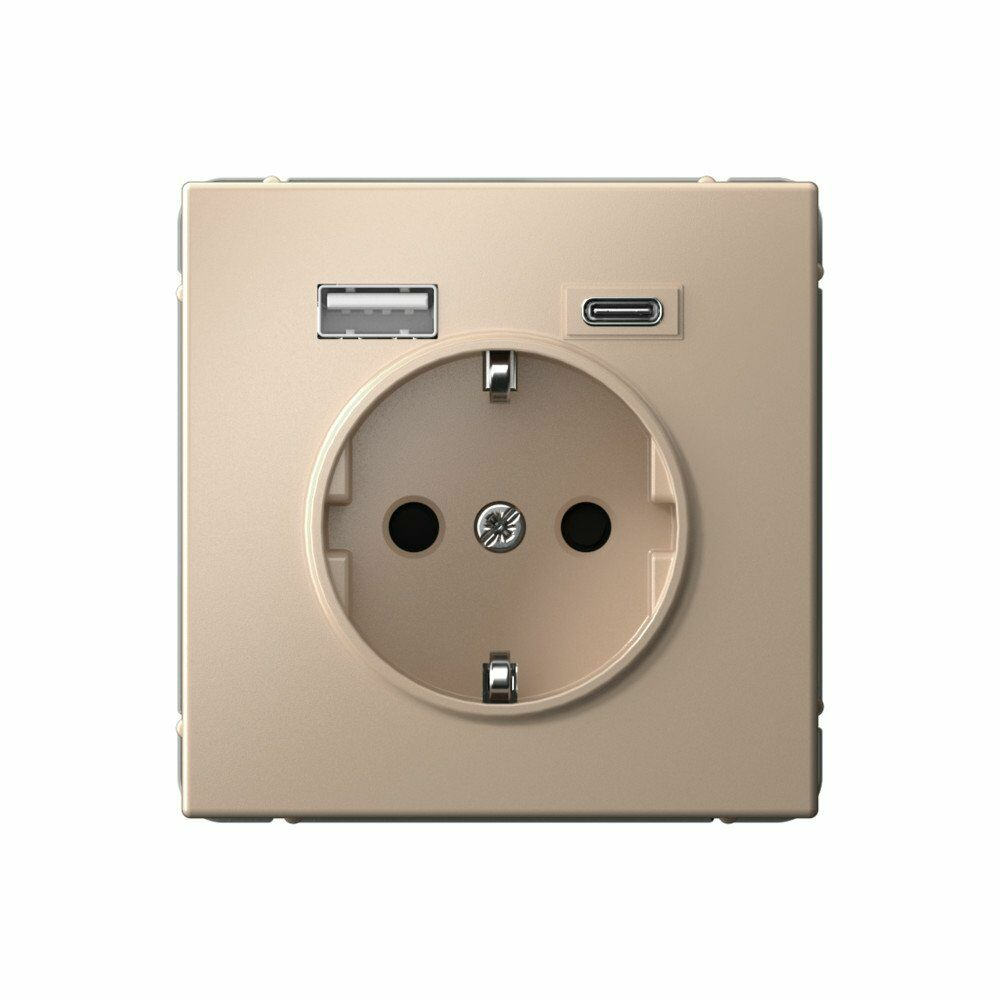 Изображение товара Розетка 16А с заземлением и шторками с 2 USB A+Type-C, песочный GAL001232 ArtGallery, Systeme Electric