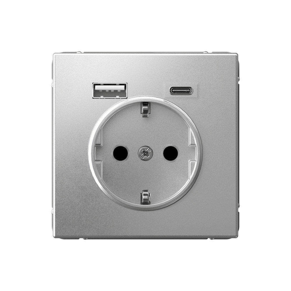 Изображение товара Розетка 16А с заземлением и шторками с 2 USB A+Type-C, алюминий  GAL000332 ArtGallery, Systeme Electric