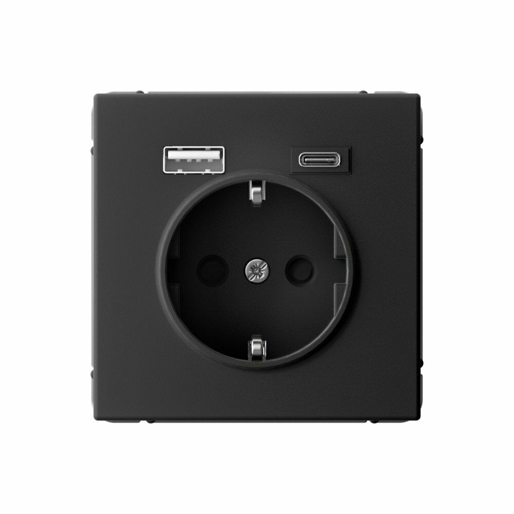 Изображение товара Розетка 16А с заземлением и шторками с 2 USB A+Type-C, карбон  GAL001032 ArtGallery, Systeme Electric