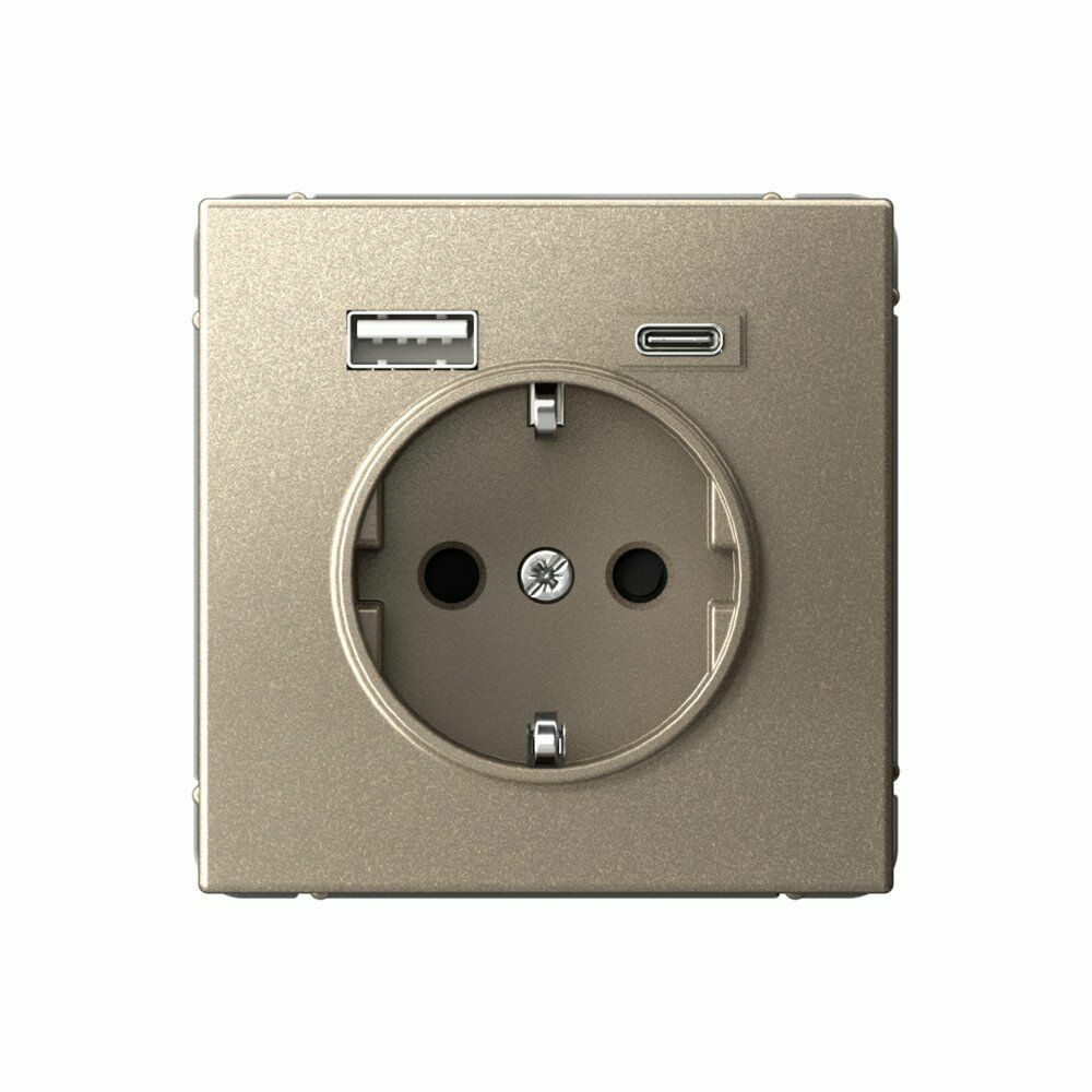 Изображение товара Розетка 16А с заземлением и шторками с 2 USB A+Type-C, шампань GAL000532 ArtGallery, Systeme Electric