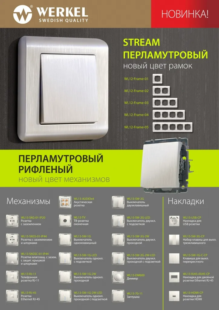 Изображение публикации "Новинка. Новый цвет механизмов WERKEL перламутр рифленый" 