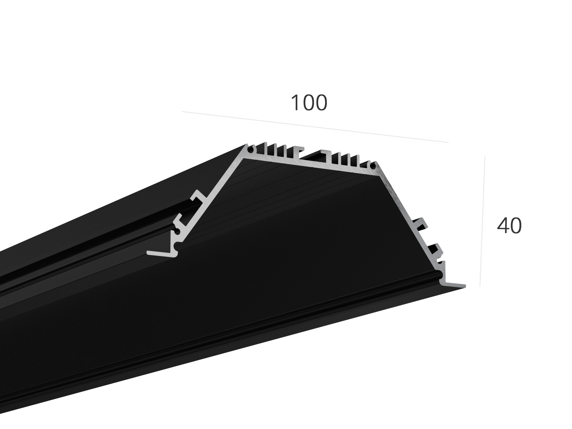 Изображение товара Алюминиевый LED профиль LINE 10040 IN , чёрный,  (с экраном) — 2000мм