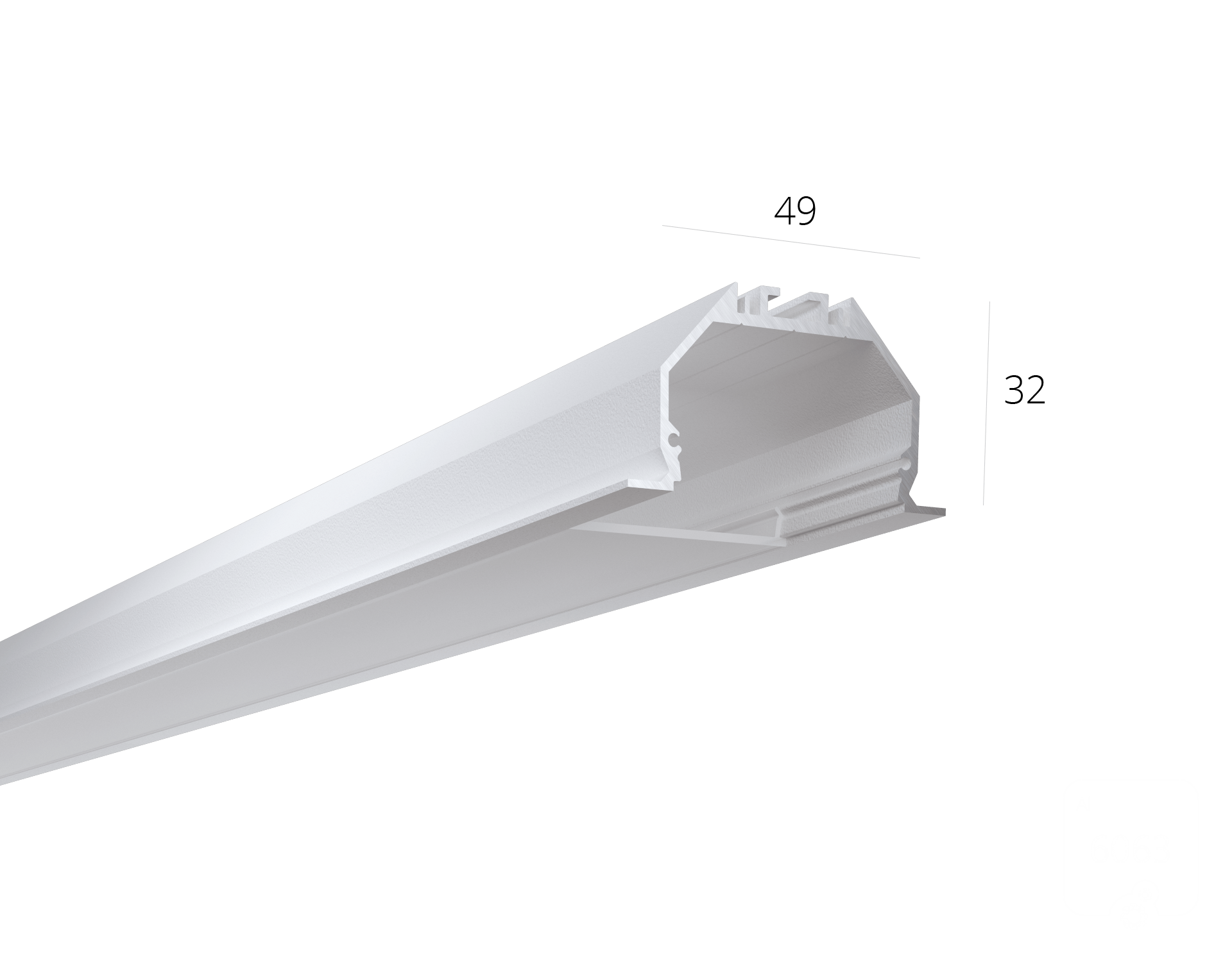 Изображение товара Алюминиевый LED профиль LINE 4932 IN , белый,  (с экраном) — 2000мм