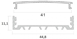 Изображение товара SP268 Накладной алюминиевый профиль, серебристый анодированный 2000х 44,8х11,1мм (с рассеивателем)