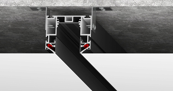 Изображение товара Шинопровод SY низковольтный встраиваемый в натяжной потолок без провода питания, чёрный, SY-601201-CL-2-BL