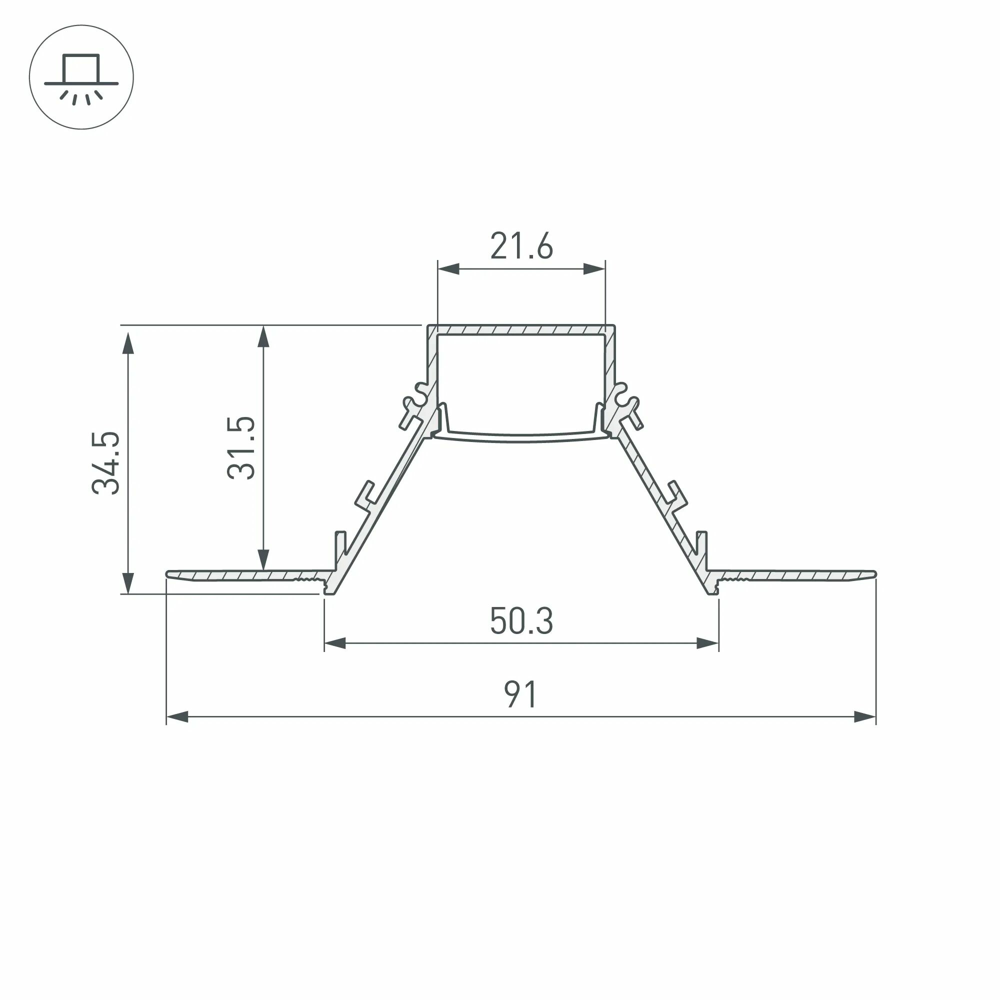 Изображение товара Профиль встраиваемый COMFORT21-V-FANTOM-2000 WHITE (Arlight, Алюминий) 052543