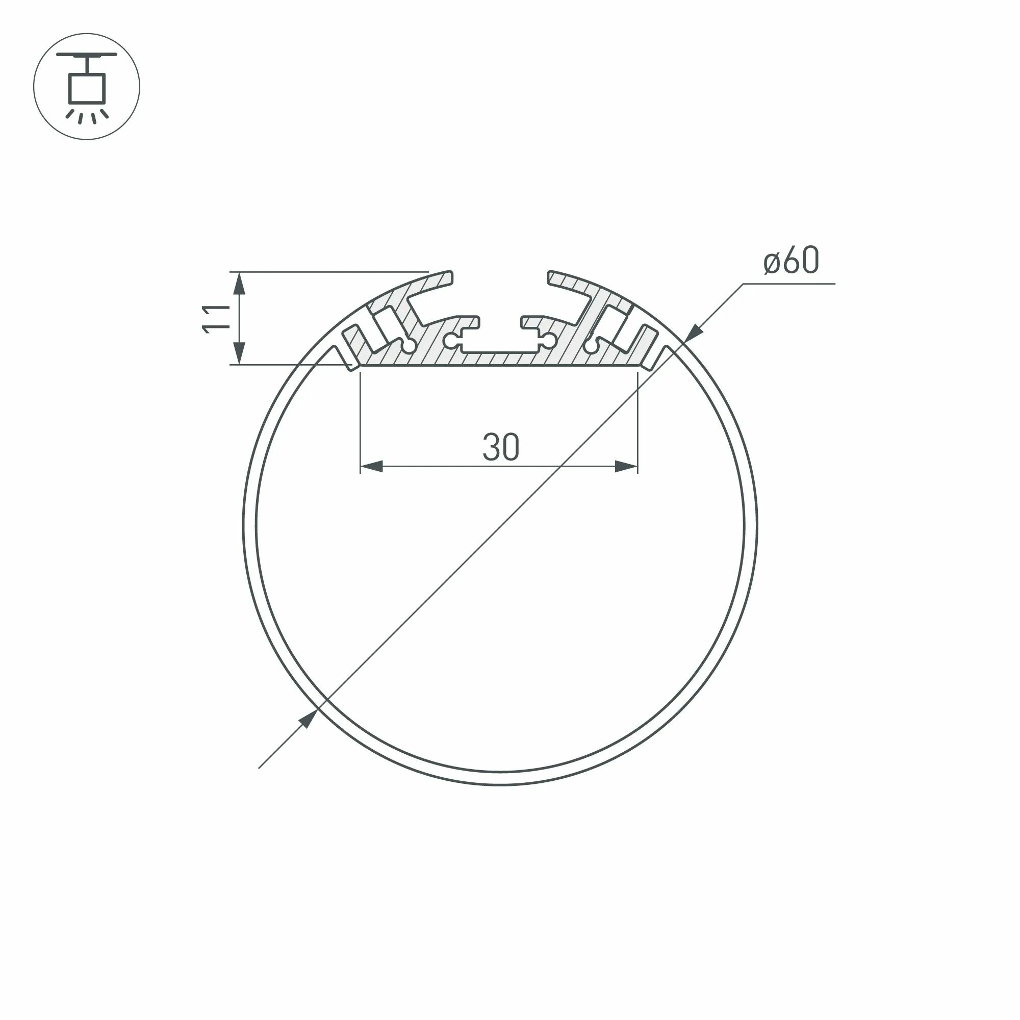 Изображение товара Профиль SL-ROUND-D60-2000 ANOD (Arlight, Алюминий) 019286
