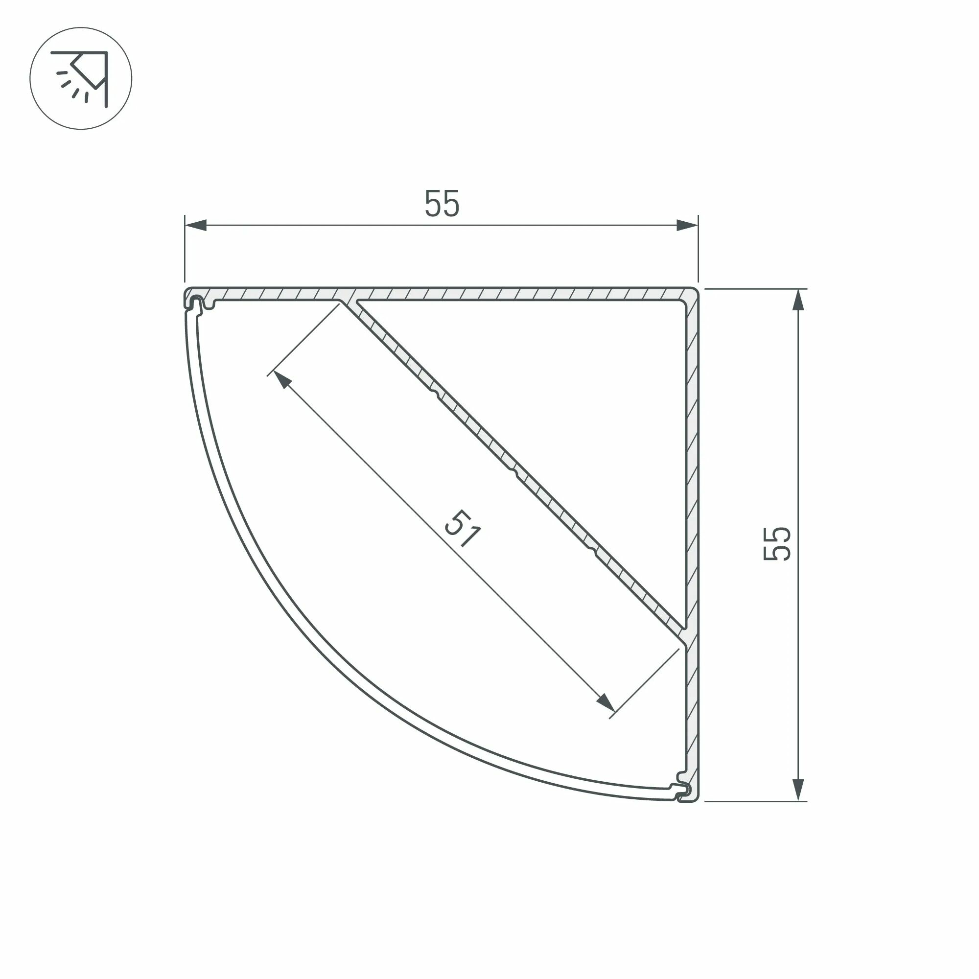 Изображение товара Профиль KANT-H55-2000 ANOD (Arlight, Алюминий) 044578