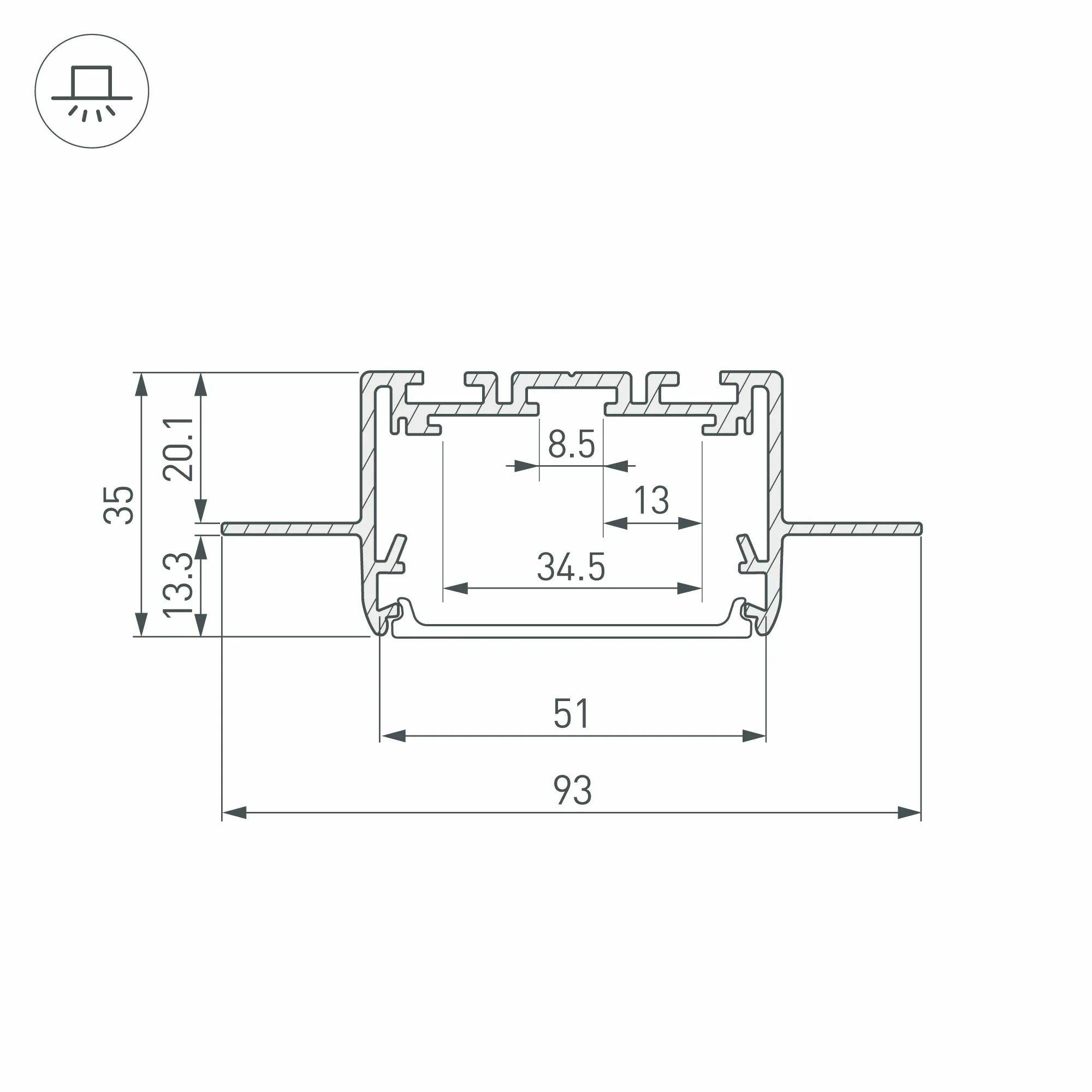 Изображение товара Профиль встраиваемый SL-LINIA55-FANTOM-2500 ANOD (Arlight, Алюминий) 035650