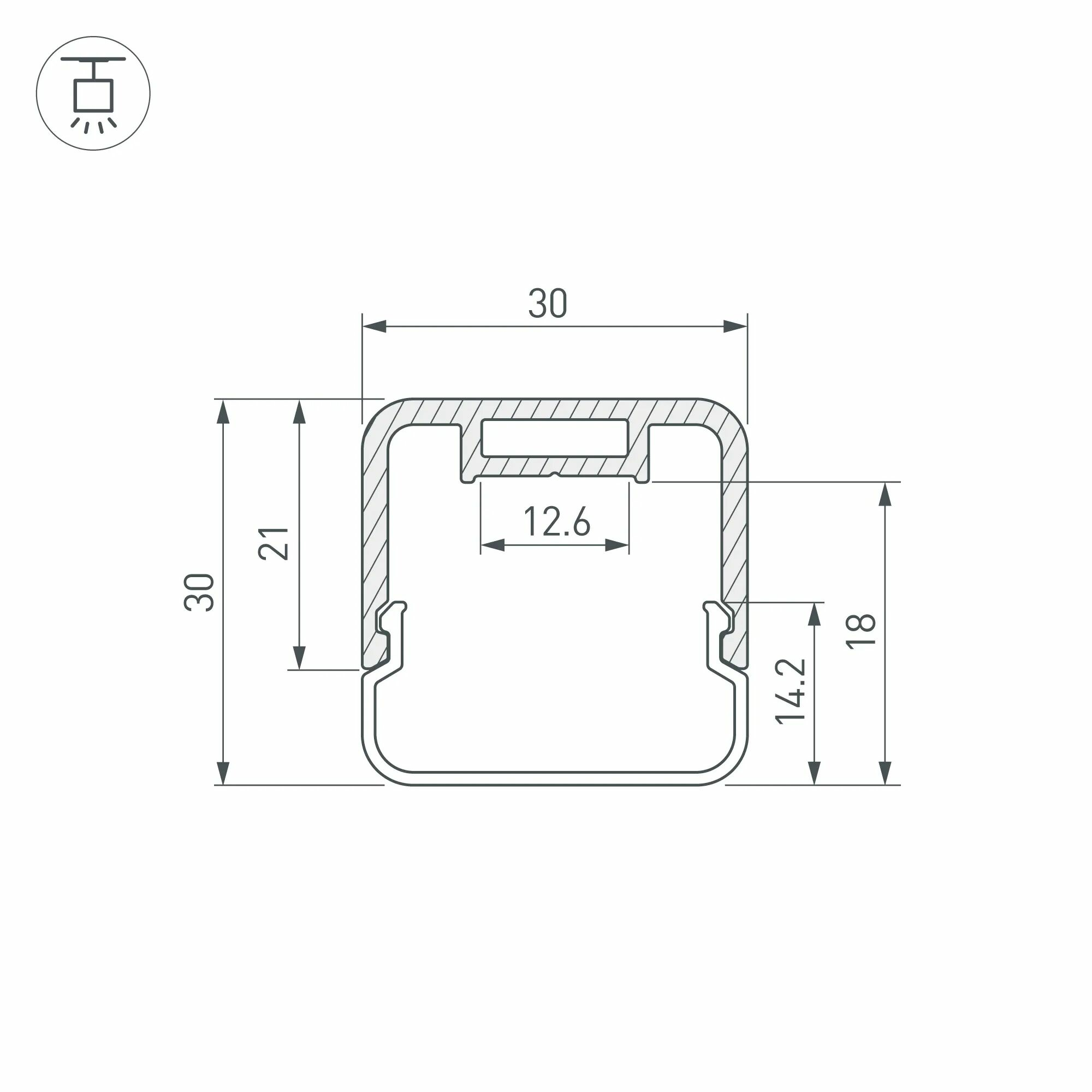 Изображение товара Профиль с экраном LINE-D-3030-2000 SQUARE BLACK+OPAL (Arlight, Алюминий) 055073