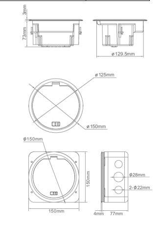 Изображение товара Лючок в пол 4 мод. (2 мод. 45х45 мм.), серебро, круглый, металл, IP65 DFB4MZNC Donel