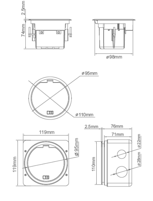 Изображение товара Лючок в пол 3 мод. (1 мод. 45х45 мм. + 1 мод. 22.5х45 мм.), серебро DFB3MZNC Donel