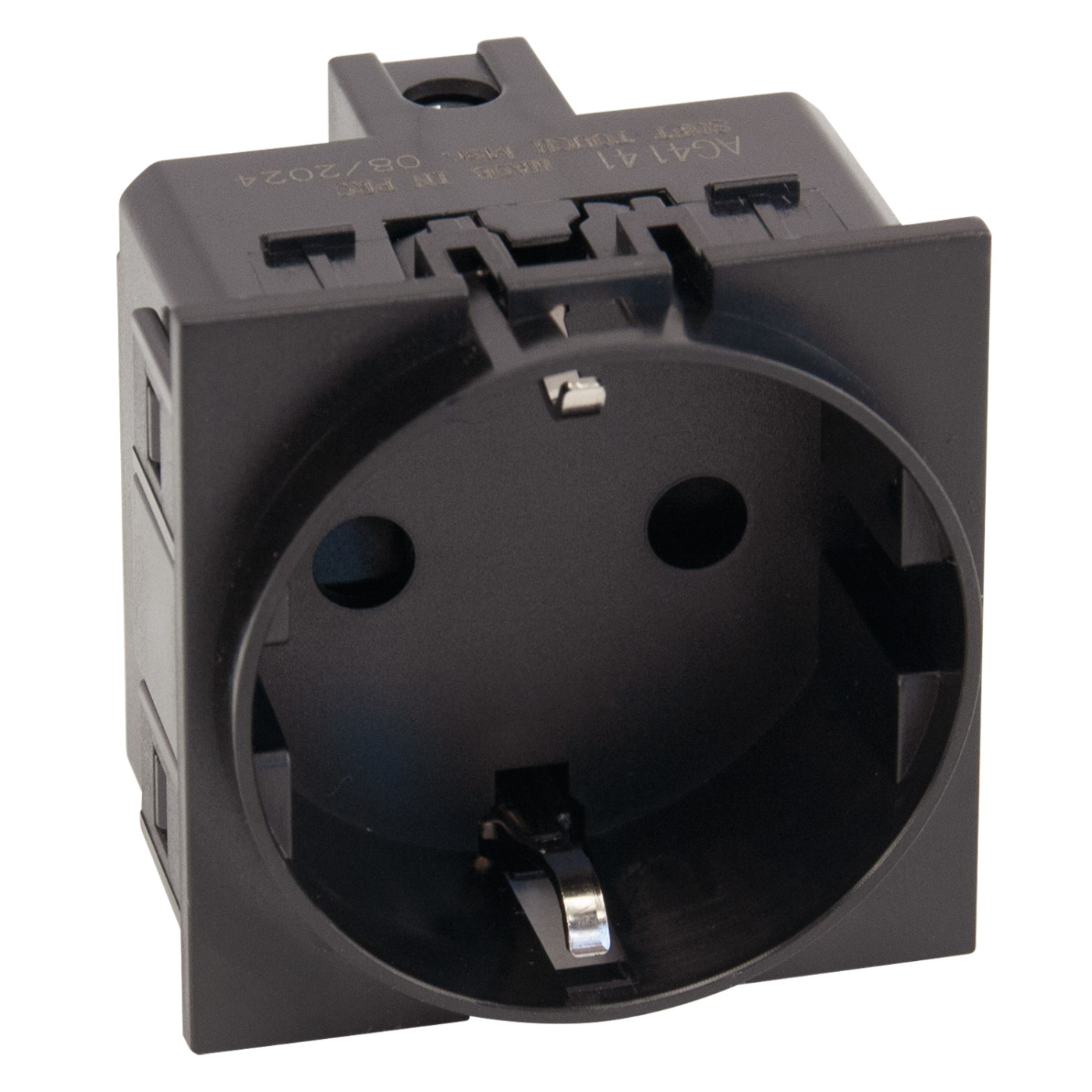 Изображение товара Розетка 220V с/з со шторками винтовой зажим 16A (чёрный матовый)  AG4141 MEITON