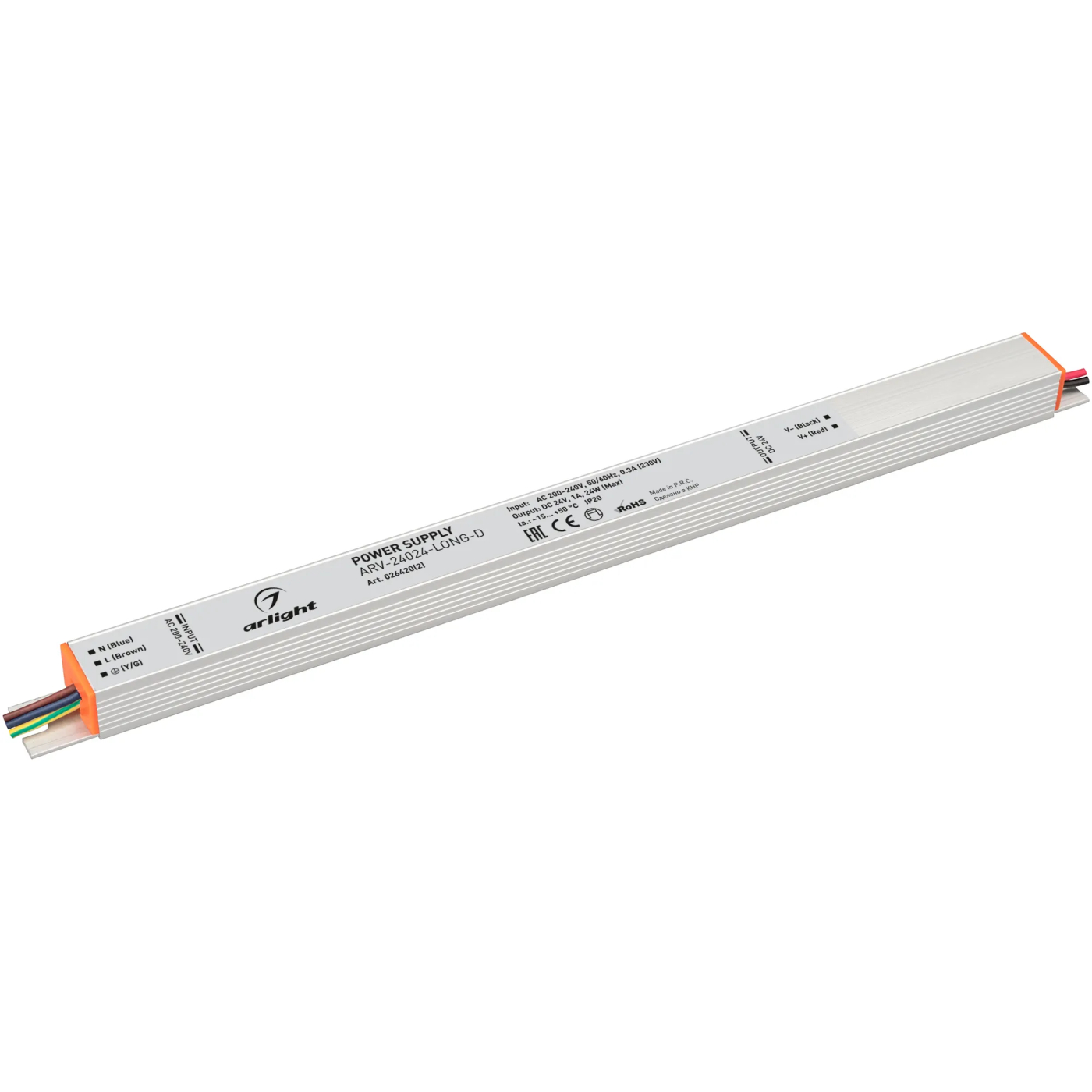 Изображение товара Блок питания ARV-24024-LONG-D (24V, 1A, 24W) (Arlight, IP20 Металл, 3 года) 026420(2)