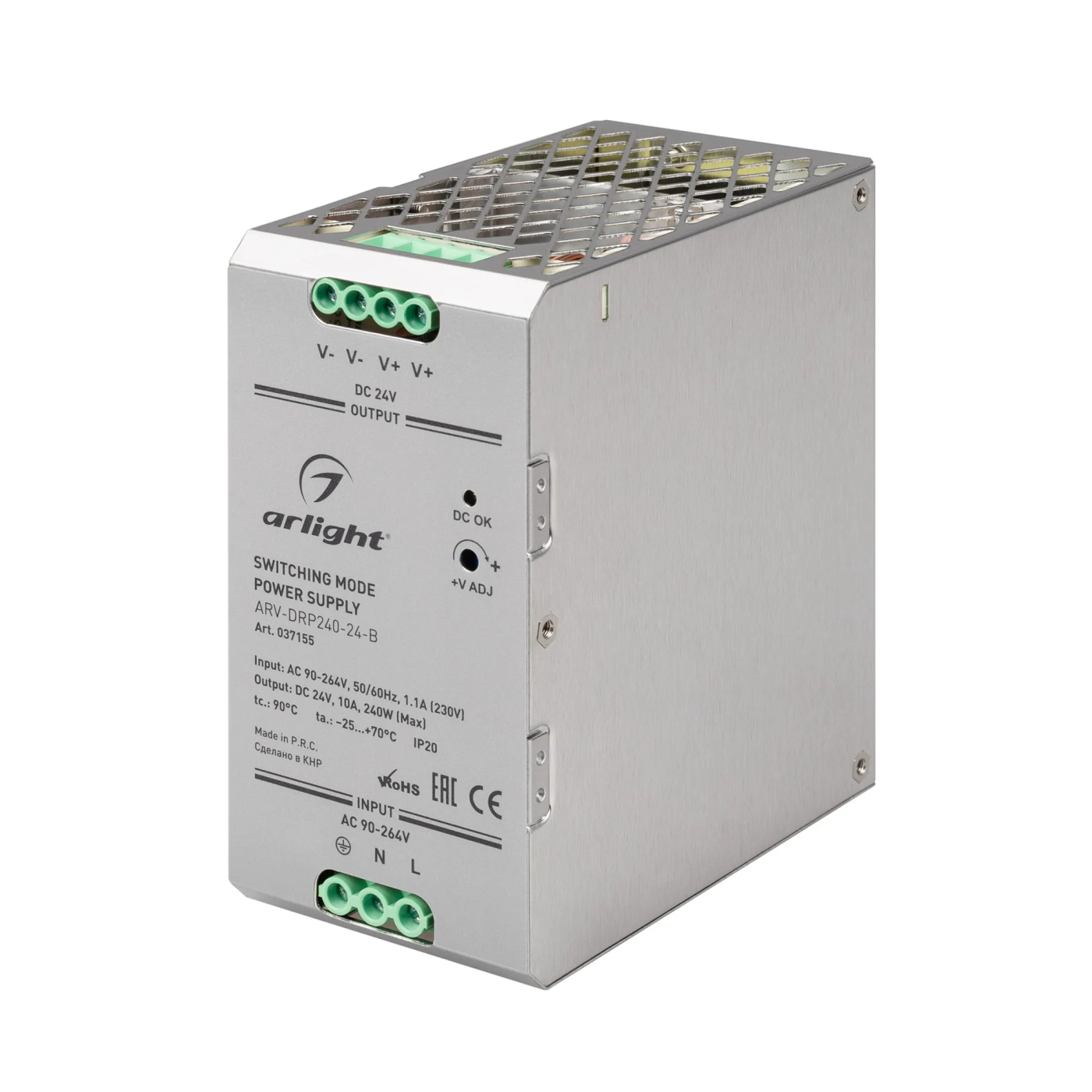 Изображение товара Блок питания ARV-DRP240-24-B (24V, 10A, 240W, PFC) (Arlight, IP20 Металл, 5 лет) 037155