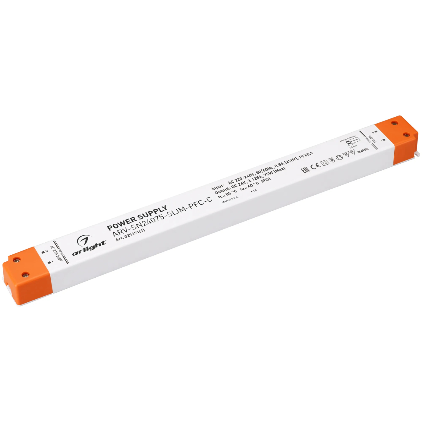 Изображение товара Блок питания ARV-SN24075-SLIM-PFC-C (24V, 3.12A, 75W) (Arlight, IP20 Пластик, 3 года) 029191(1)