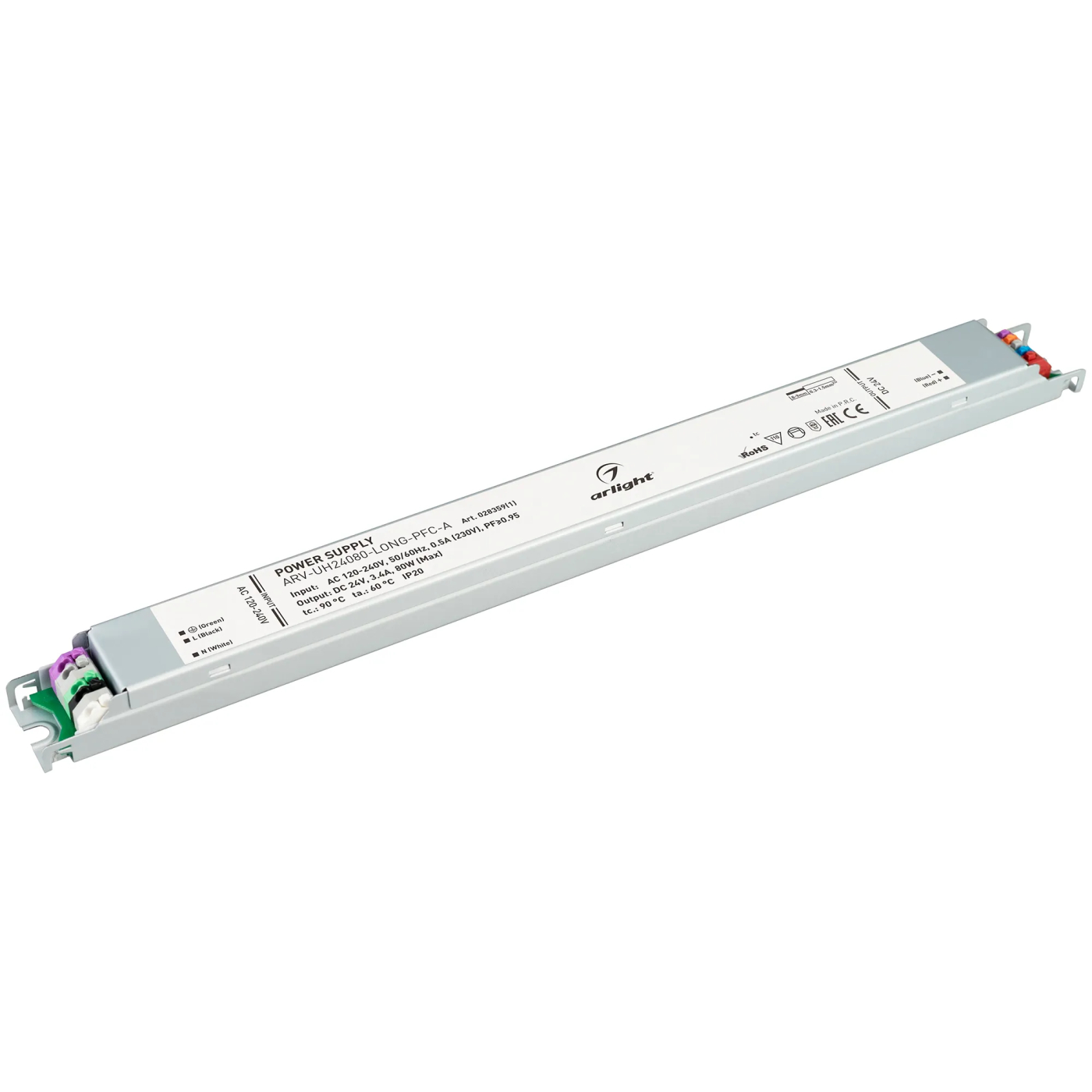 Изображение товара Блок питания ARV-UH24080-LONG-PFC-A (24V, 3.4A, 80W) (Arlight, IP20 Металл, 7 лет) 028359(1)