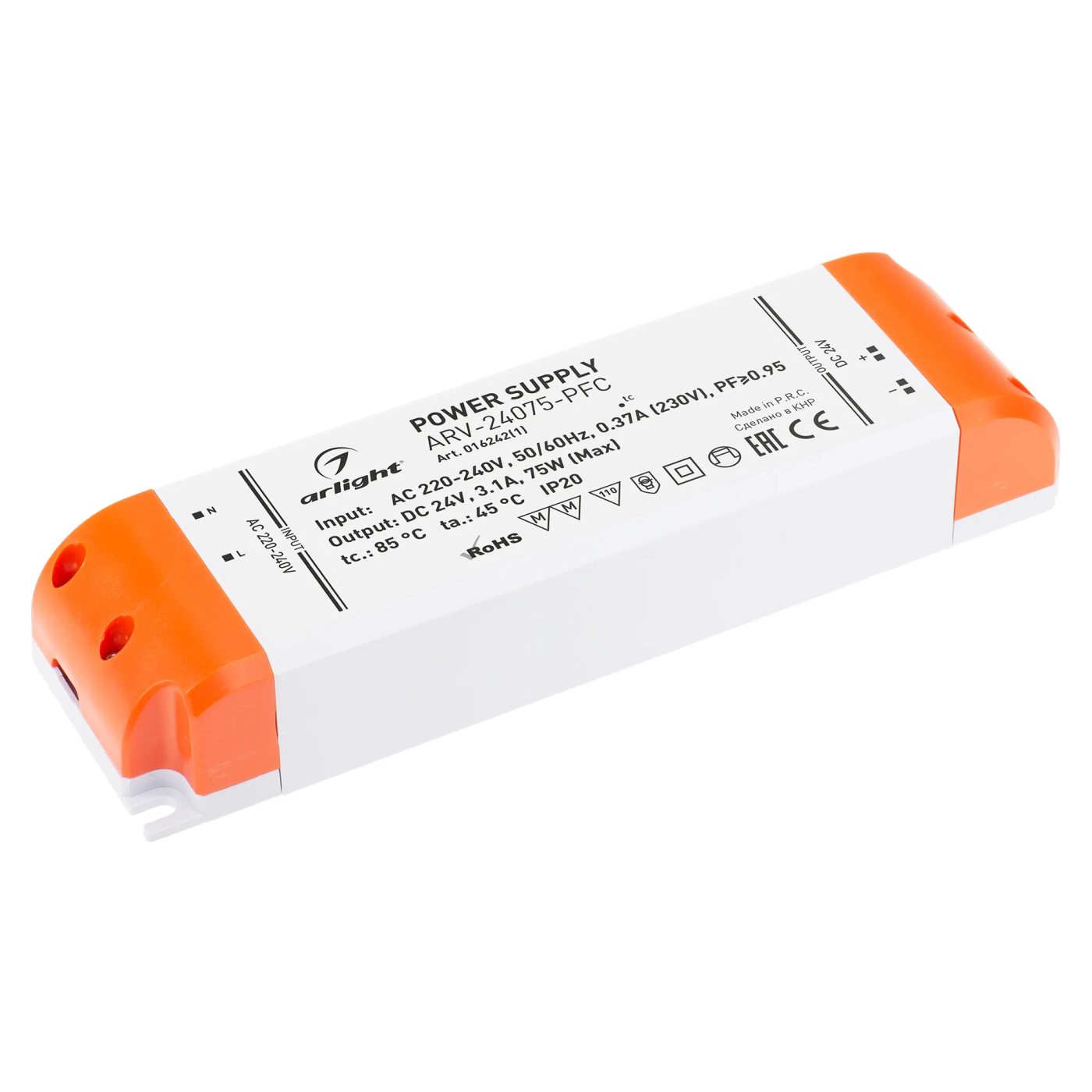 Изображение товара Блок питания ARV-24075-PFC (24V, 3.1A, 75W) (Arlight, IP20 Пластик, 2 года) 016242(1)