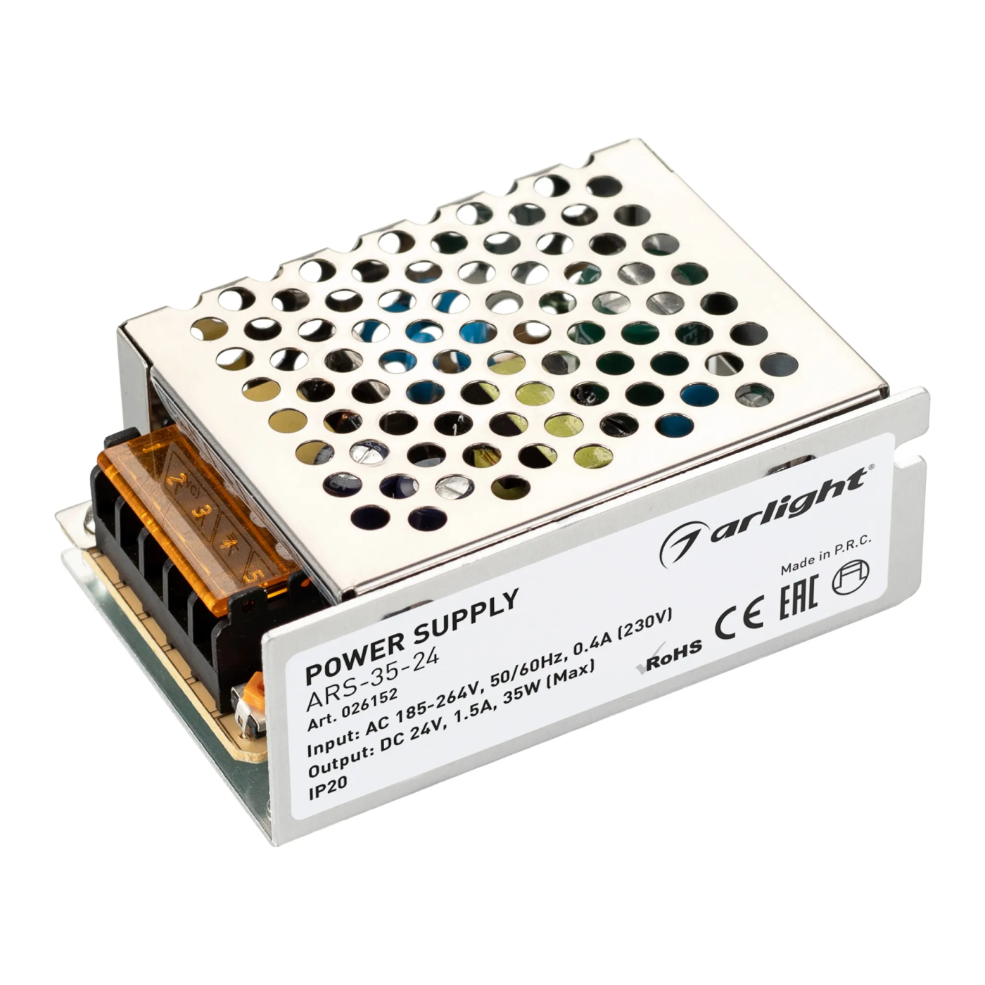 Изображение товара Блок питания ARS-35-24 (24V, 1.5A, 35W) (Arlight, IP20 Сетка, 2 года) 026152