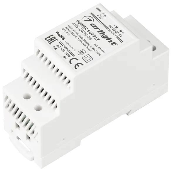 Изображение товара Блок питания ARV-DR30-24 (24V, 1.25A, 30W) (Arlight, IP20 DIN-рейка) 031085