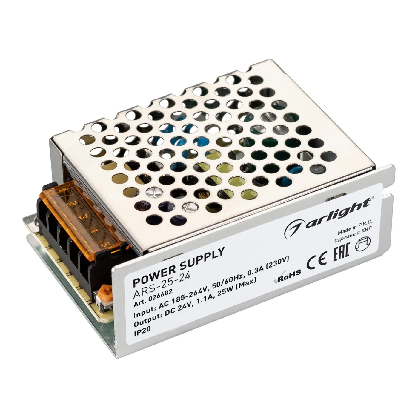 Изображение товара Блок питания ARS-25-24 (24V, 1.1A, 25W) (Arlight, IP20 Сетка, 2 года) 026682