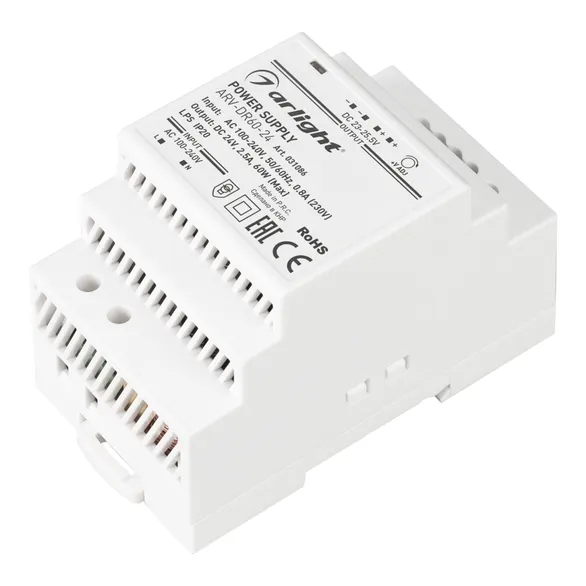Изображение товара Блок питания ARV-DR60-24 (24V, 2.5A, 60W) (Arlight, IP20 DIN-рейка) 031086