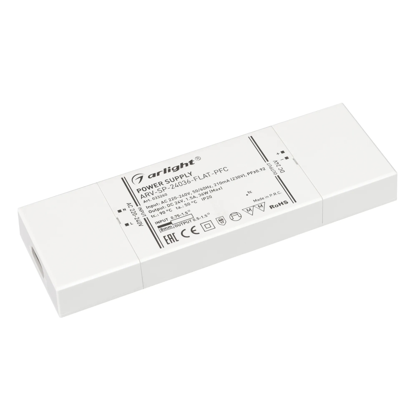 Изображение товара Блок питания ARV-SP-24036-FLAT-PFC (24V, 1.5A, 36W) (Arlight, IP20 Пластик, 5 лет) 033260
