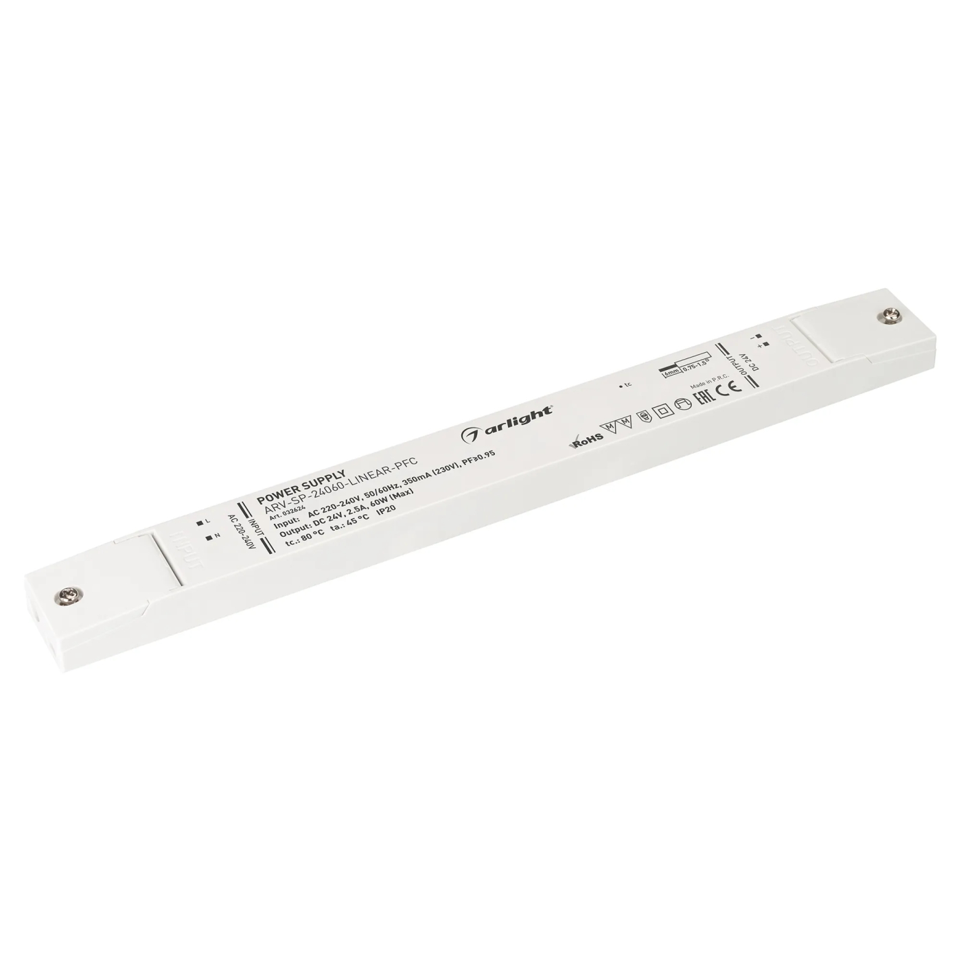 Изображение товара Блок питания ARV-SP-24060-LINEAR-PFC (24V, 2.5A, 60W) (Arlight, IP20 Пластик, 5 лет) 032624