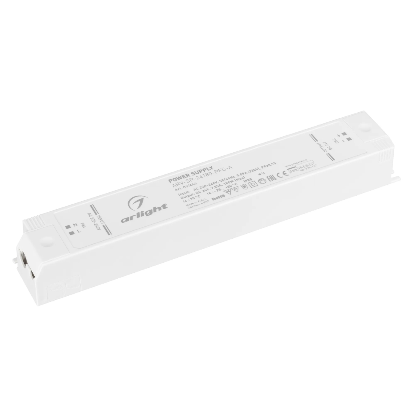 Изображение товара Блок питания ARV-SP-24180-PFC-A (24V, 7.5A, 180W) (Arlight, IP20 Пластик, 5 лет) 047444