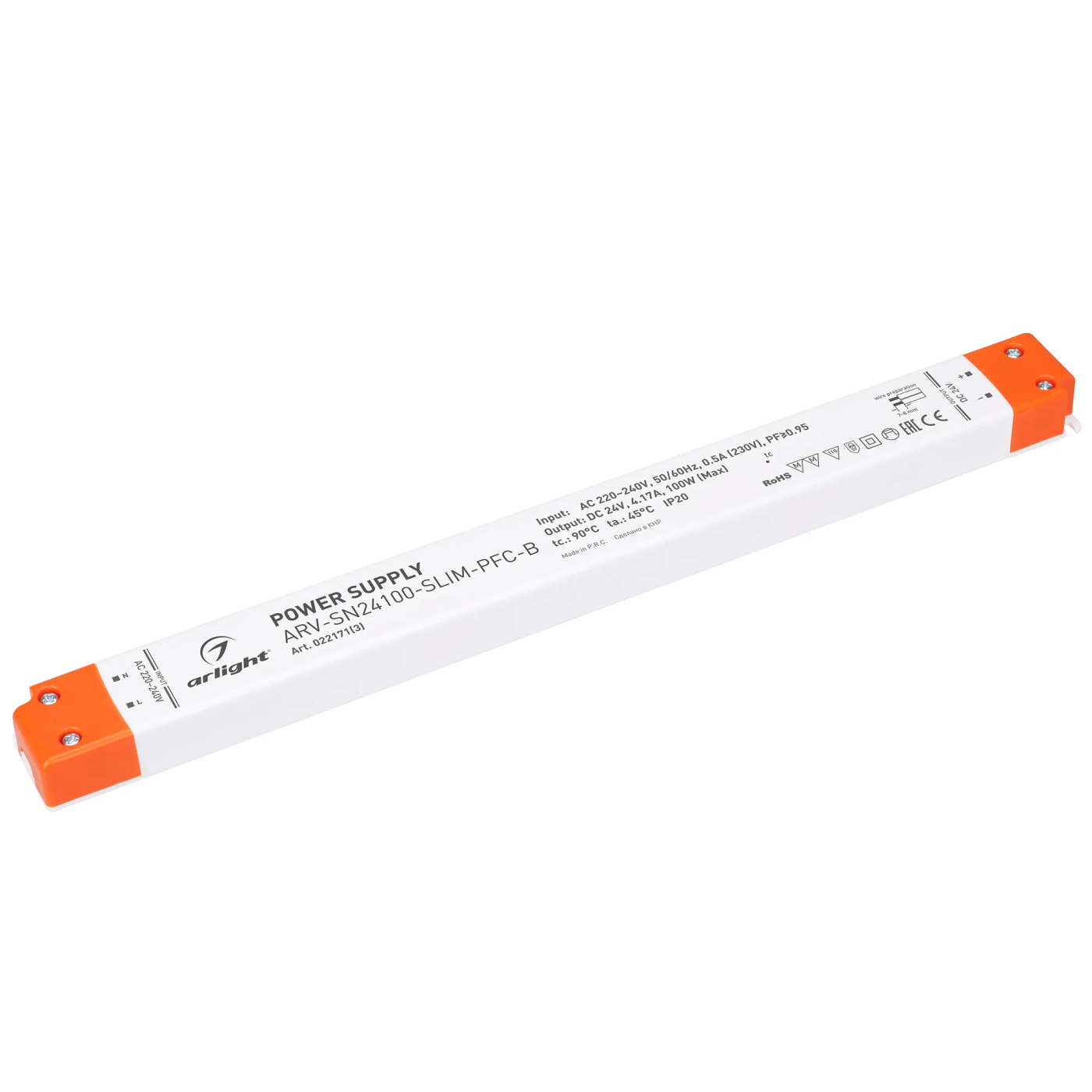 Изображение товара Блок питания ARV-SN24100-SLIM-PFC-B (24V, 4.17A, 100W) (Arlight, IP20 Пластик, 3 года) 022171(3)