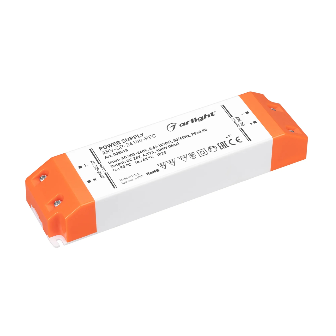 Изображение товара Блок питания ARV-SP-24100-PFC (24V, 4.17A, 100W) (Arlight, IP20 Пластик, 5 лет) 038818