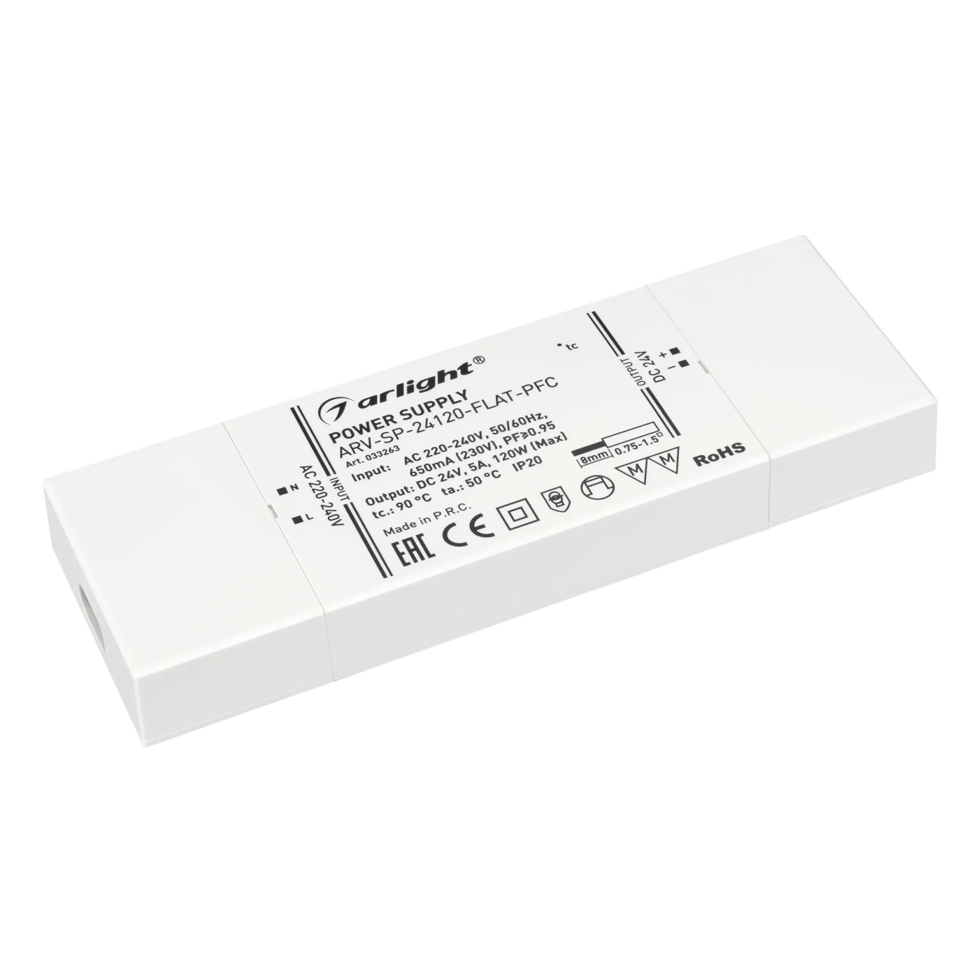 Изображение товара Блок питания ARV-SP-24120-FLAT-PFC (24V, 5A, 120W) (Arlight, IP20 Пластик, 5 лет) 033263