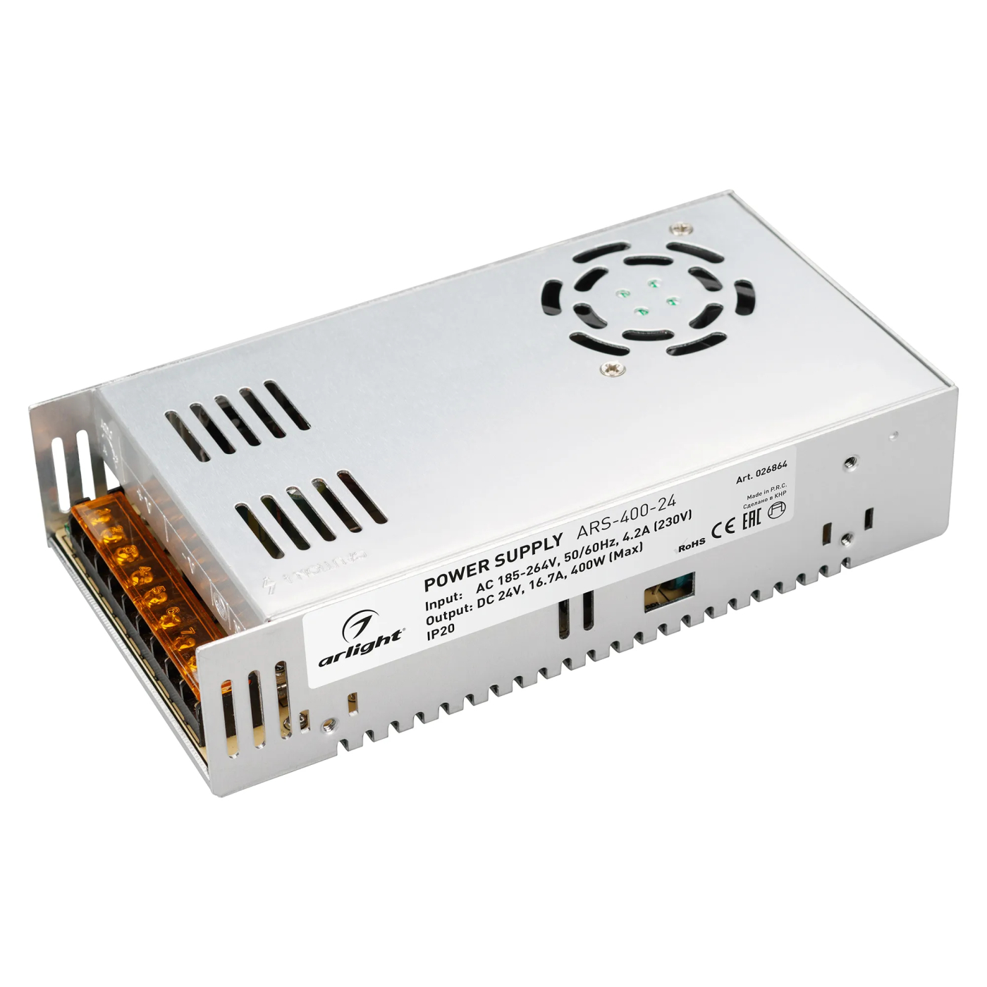 Изображение товара Блок питания ARS-400-24 (24V, 16,7A, 400W) (Arlight, IP20 Сетка, 2 года) 026864
