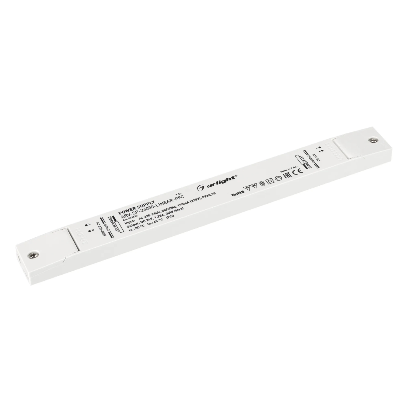 Изображение товара Блок питания ARV-SP-24030-LINEAR-PFC (24V, 1.25A, 30W) (Arlight, IP20 Пластик, 5 лет) 032623