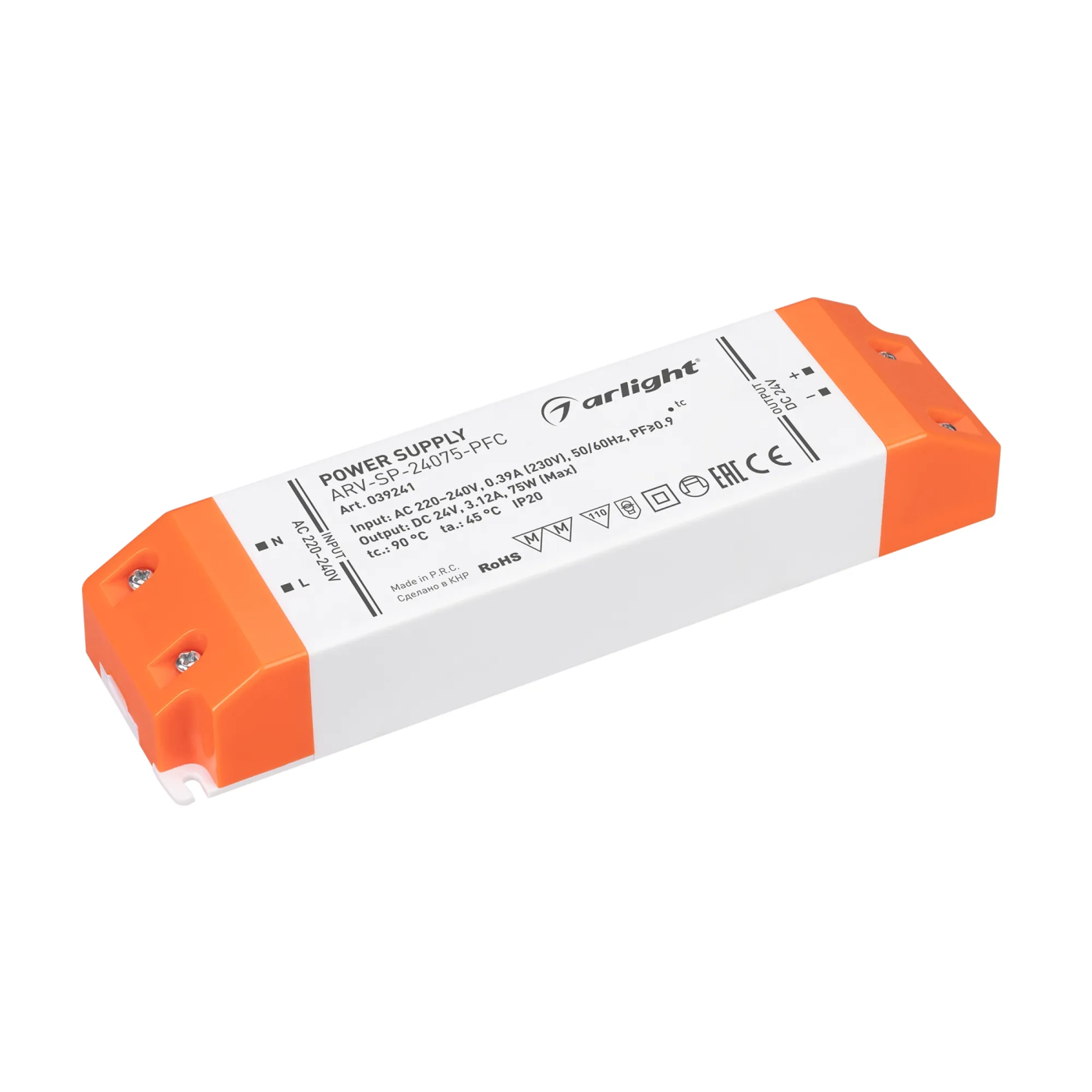Изображение товара Блок питания ARV-SP-24075-PFC (24V, 3.12A, 75W) (Arlight, IP20 Пластик, 5 лет) 039241
