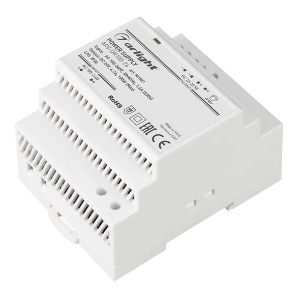 Изображение товара Блок питания ARV-DR100-24 (24V, 4.2A, 100W) (Arlight, IP20 DIN-рейка) 031087