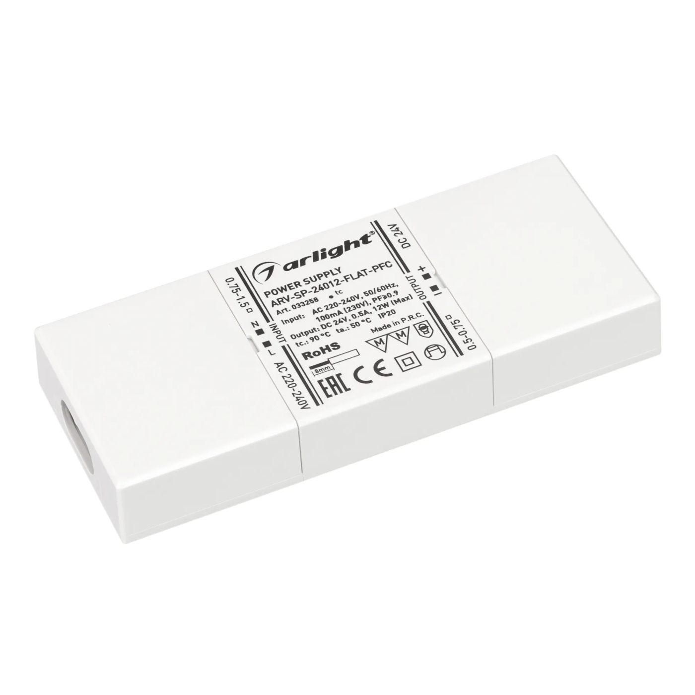 Изображение товара Блок питания ARV-SP-24012-FLAT-PFC (24V, 0.5A, 12W) (Arlight, IP20 Пластик, 5 лет) 033258