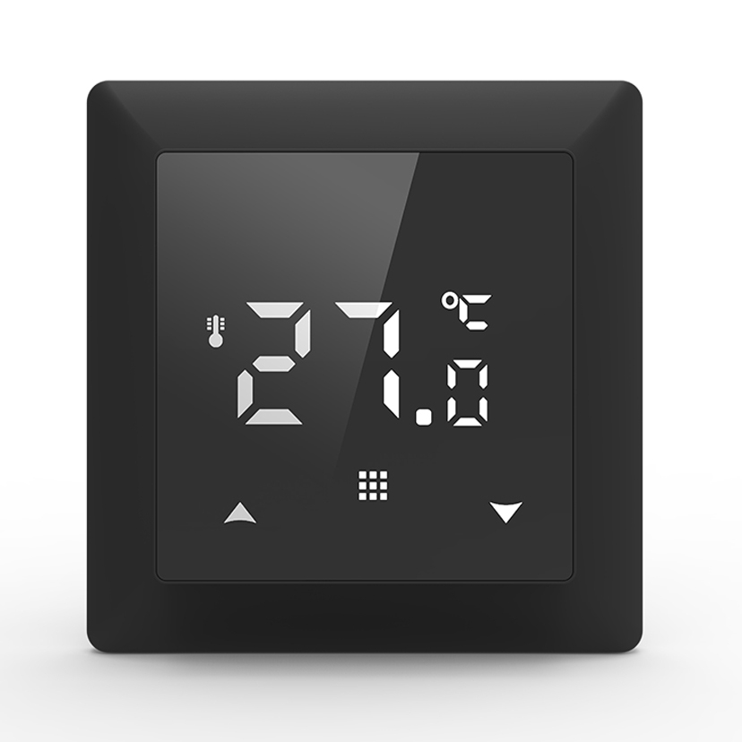 Изображение товара Термостат электронный с датчиком пола, 16 A, 55*55 мм, черное стекло DTEF16BS Donel