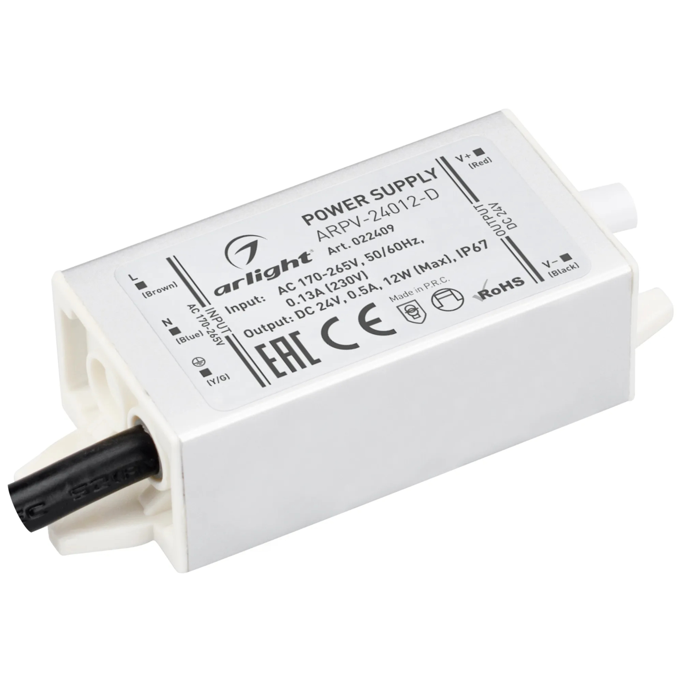 Изображение товара Блок питания ARPV-24012-D (24V, 0.5A, 12W) (Arlight, IP67 Металл, 3 года) 022409