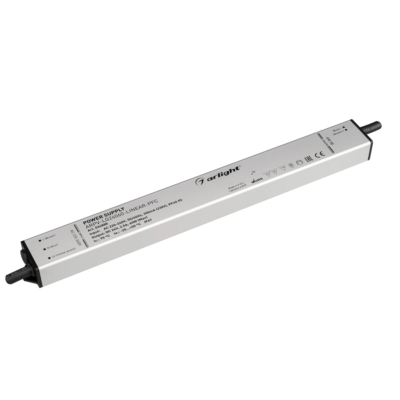Изображение товара Блок питания ARPV-LG24060-LINEAR-PFC (24V, 2.5A, 60W) (Arlight, IP67 Металл, 5 лет) 034888