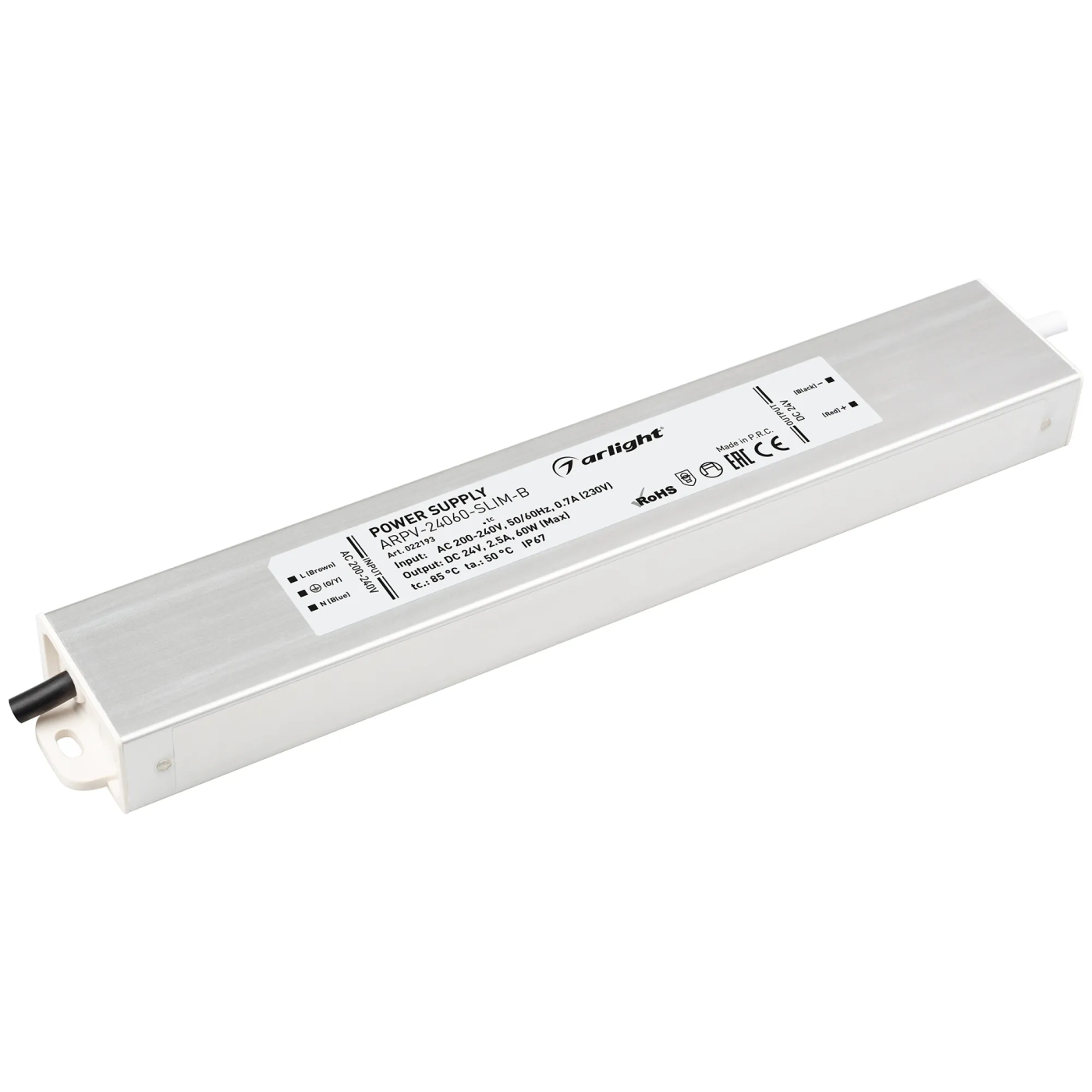 Изображение товара Блок питания ARPV-24060-SLIM-B (24V, 2.5A, 60W) (Arlight, IP67 Металл, 3 года) 022193