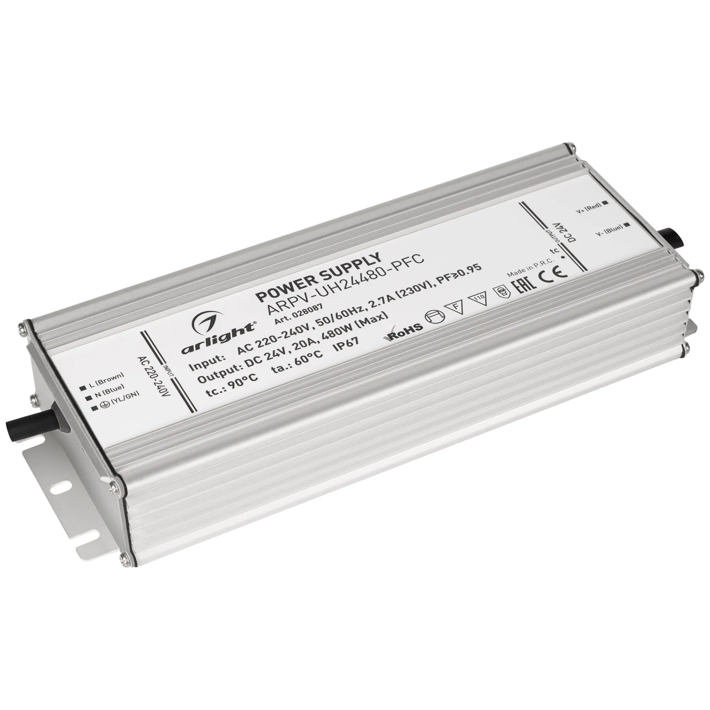Изображение товара Блок питания ARPV-UH24480-PFC (24V, 20A, 480W) (Arlight, IP67 Металл, 7 лет) 028087